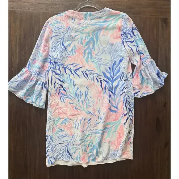 Lilly Pulitzer Elenora Silk Dress Kaleidoscope Coral Bell Sleeve S - Picture 3 of 10